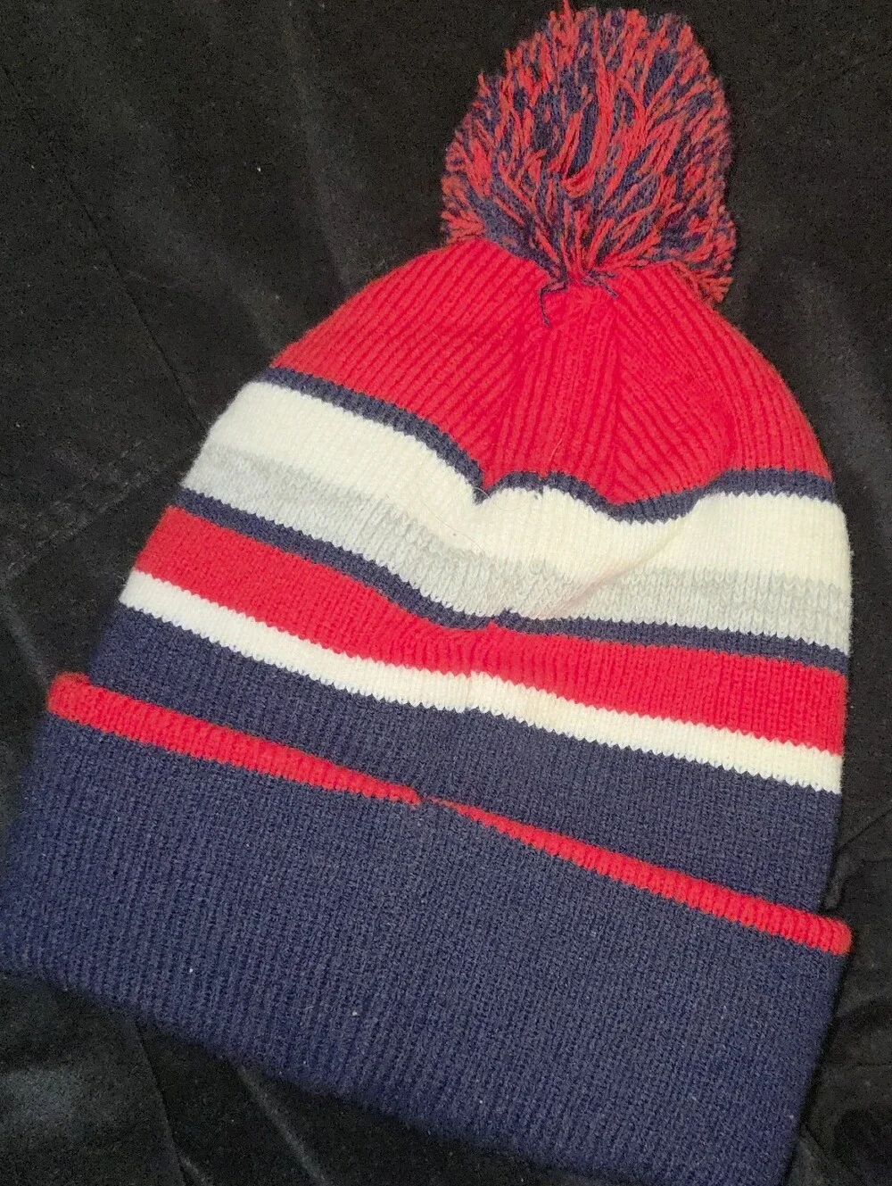 Youth Unisex Patriots Skully Pom Pom Knit Beanie - Red, White & Navy